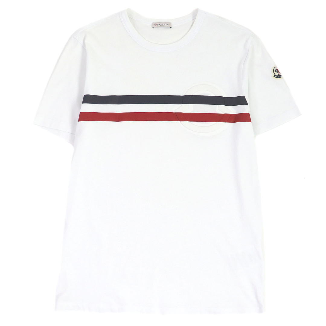 MONCLER - 美品□MONCLER モンクレール 21SS MAGLIA T-SHIRT コットン100％ トリコロール ロゴエンボス カットソー 半袖Ｔシャツ ホワイト S 正規品 メンズ