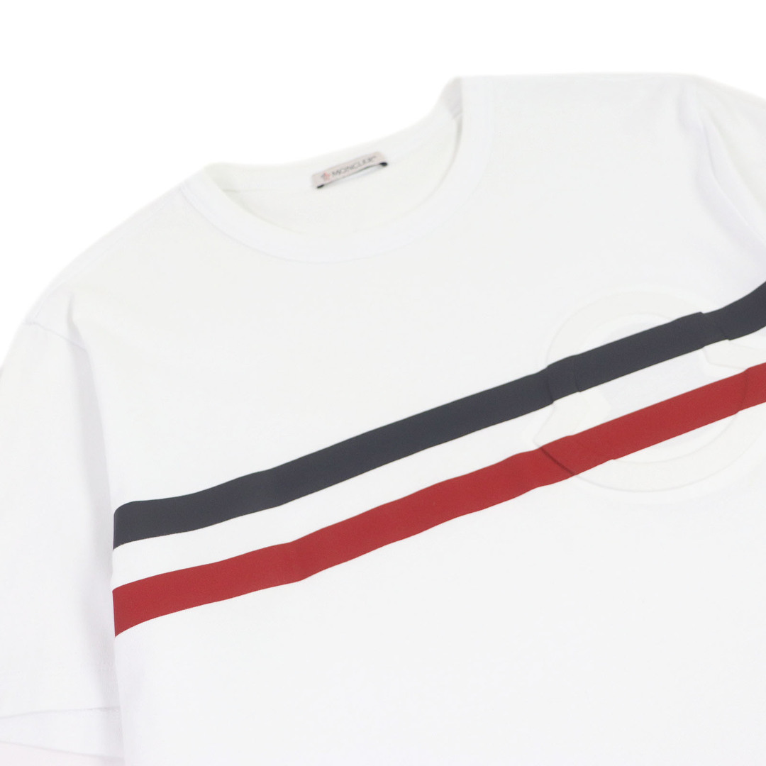 MONCLER(モンクレール)の美品□MONCLER モンクレール 21SS MAGLIA T-SHIRT コットン100％ トリコロール ロゴエンボス カットソー 半袖Ｔシャツ ホワイト S 正規品 メンズ メンズのトップス(Tシャツ/カットソー(半袖/袖なし))の商品写真