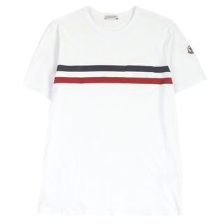 モンクレール(MONCLER)の美品□MONCLER モンクレール 21SS MAGLIA T-SHIRT コットン100％ トリコロール ロゴエンボス カットソー 半袖Ｔシャツ ホワイト S 正規品 メンズ(Tシャツ/カットソー(半袖/袖なし))