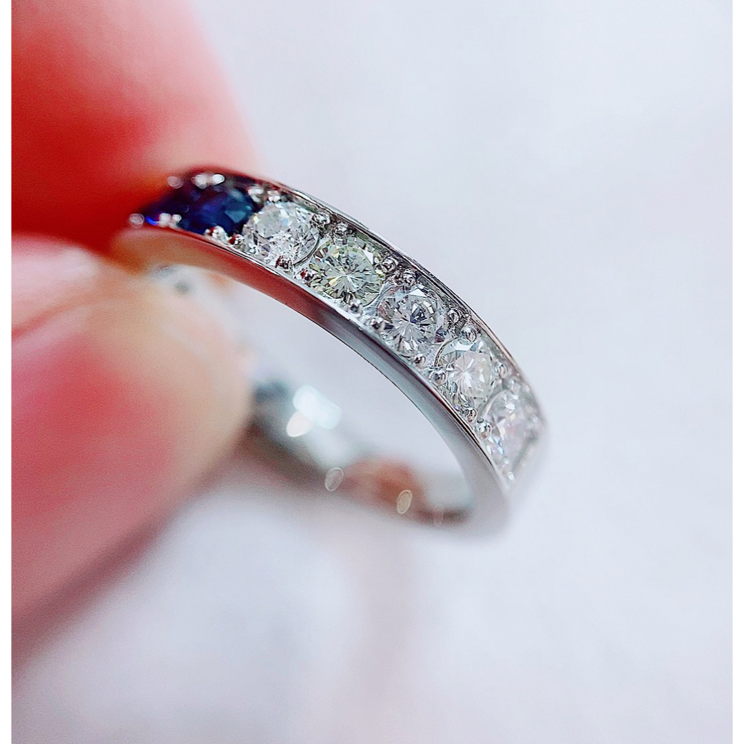 ★0.65ct★✨サファイア0.50ctダイヤハーフエタニティプラチナリング指輪 レディースのアクセサリー(リング(指輪))の商品写真