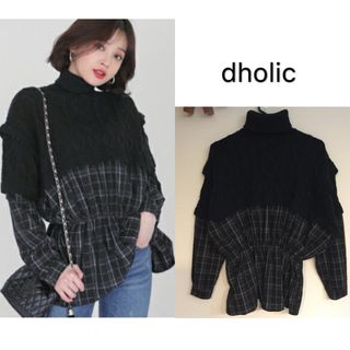 ディーホリック(dholic)の【美品/人気】dholic.チェックコントラスト タートルネックニット(ニット/セーター)