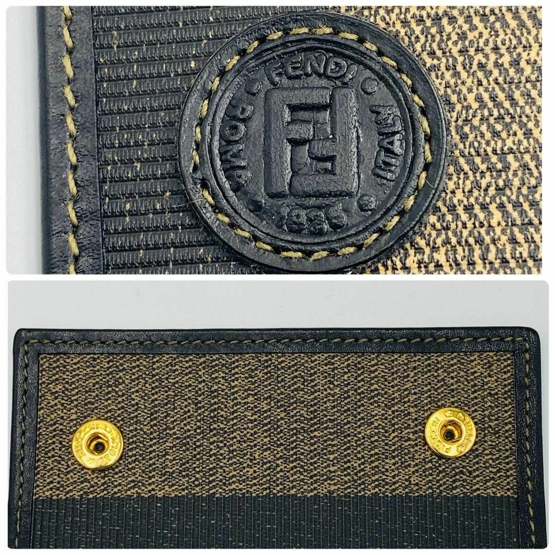 FENDI(フェンディ)の美品 ★FENDI★ キーケース ペカン ストライプ ブラック ブラウン 箱付き メンズのファッション小物(キーケース)の商品写真