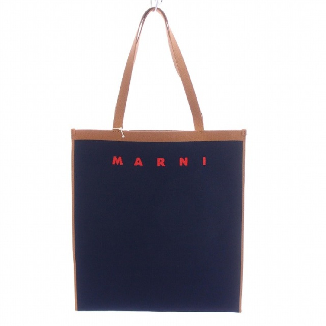 Marni(マルニ)のマルニ フラット ショッピング トートバッグ ジャガード キャンバス 紺 茶 レディースのバッグ(トートバッグ)の商品写真