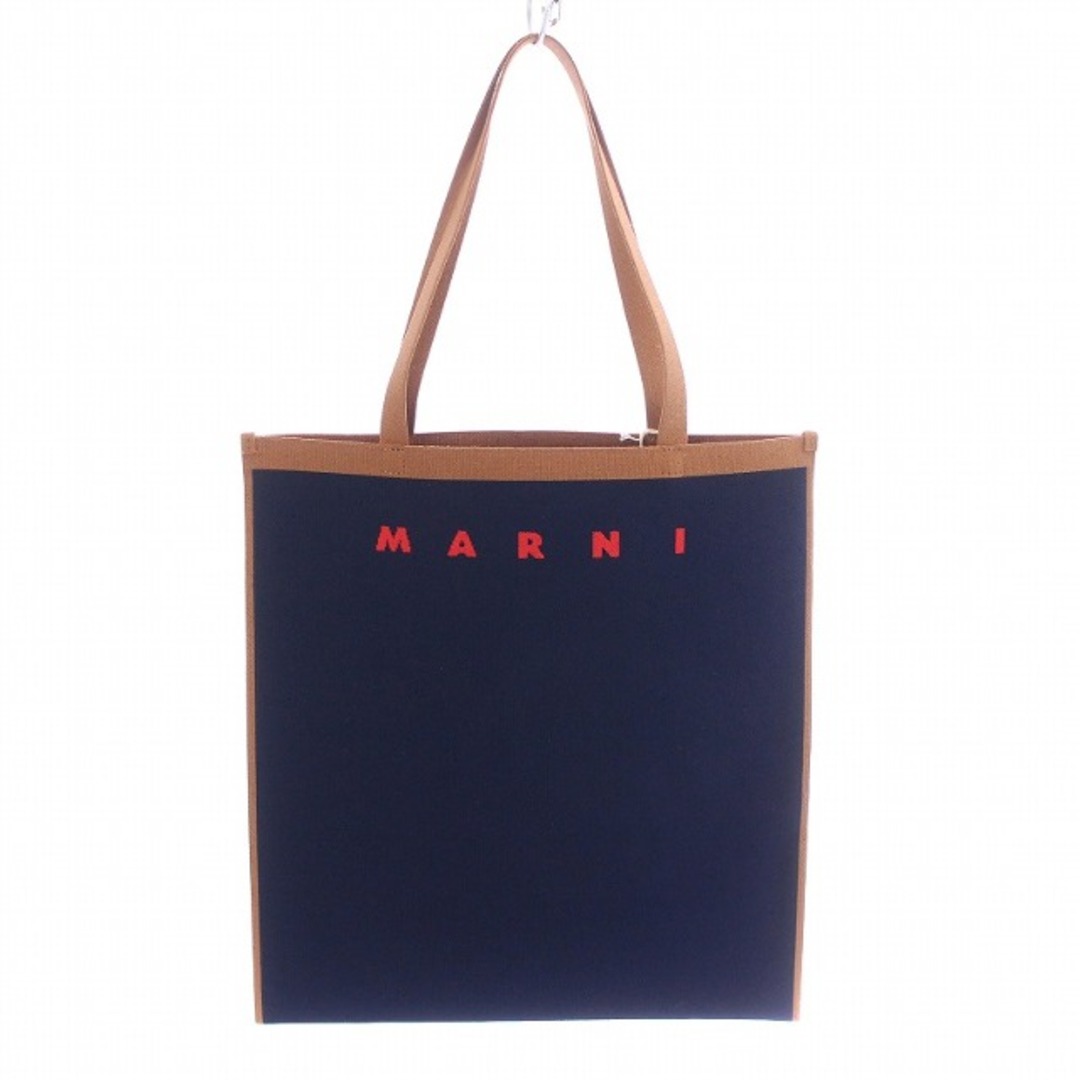 Marni(マルニ)のマルニ フラット ショッピング トートバッグ ジャガード キャンバス 紺 茶 レディースのバッグ(トートバッグ)の商品写真