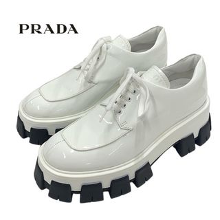 プラダ(PRADA)のプラダ PRADA ローファー 革靴 靴 シューズ パテント ホワイト レースアップシューズ 厚底 プラットフォーム(ローファー/革靴)