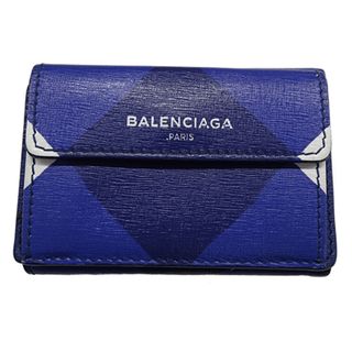 バレンシアガ(Balenciaga)のバレンシアガ BALENCIAGA 財布 レディース メンズ ブランド 三つ折り財布 レザー エッセンシャル ミニ ブルー ホワイト 410133 コンパクト【中古】(財布)