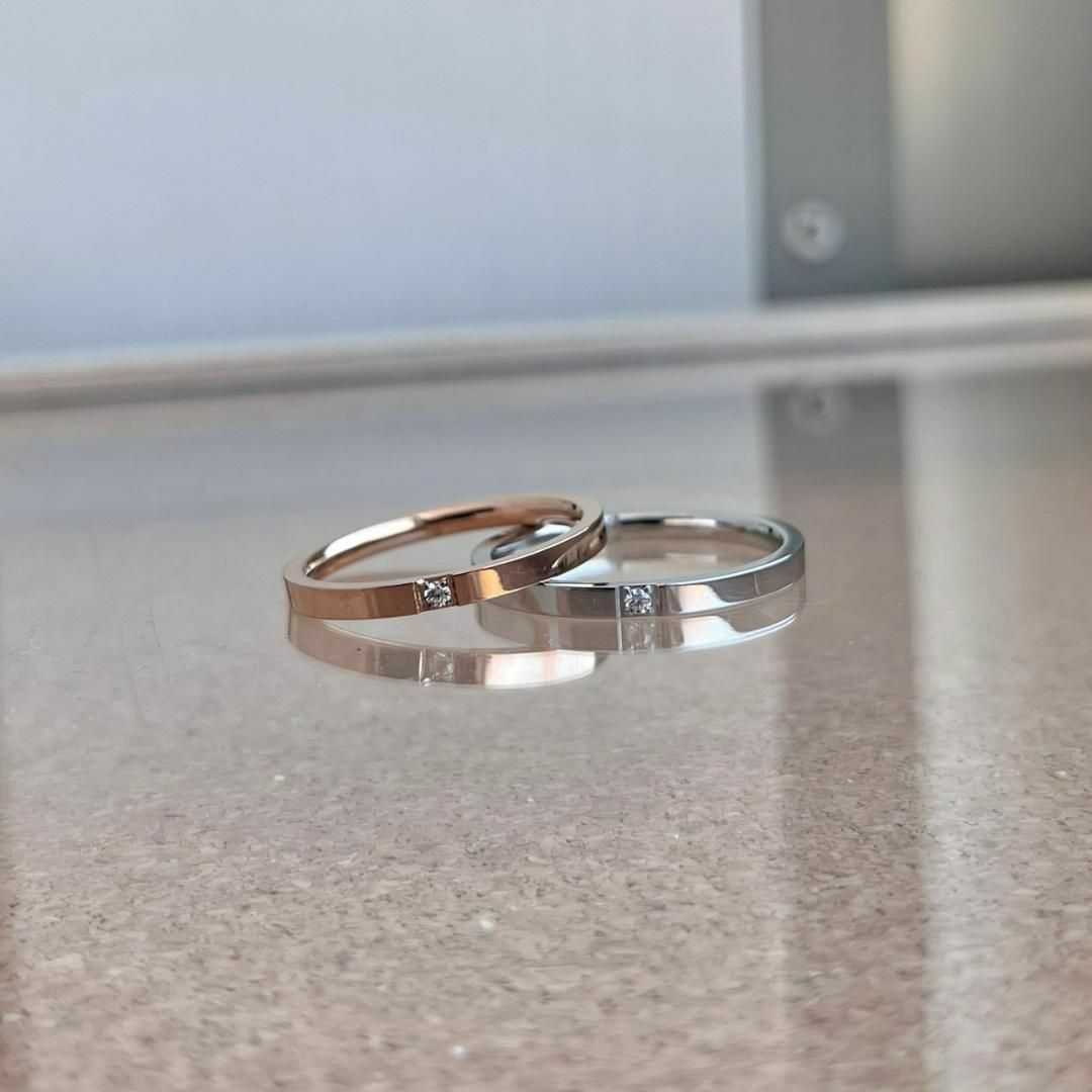 アレルギー対応◎ステンレス製2mmCZピンクゴールドリング 指輪 レディースのアクセサリー(リング(指輪))の商品写真