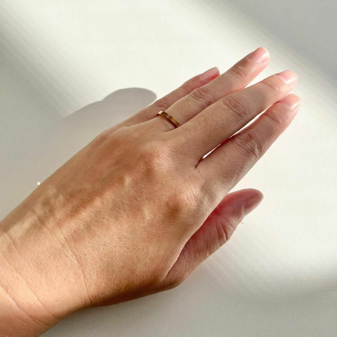 アレルギー対応◎ステンレス製2mmCZピンクゴールドリング 指輪 レディースのアクセサリー(リング(指輪))の商品写真