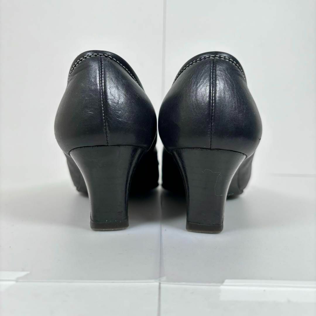 銀座ヨシノヤ(ギンザヨシノヤ)の銀座ヨシノヤ 21.5 スクエアトゥ ベルト パンプス 革靴 黒 レディースの靴/シューズ(ハイヒール/パンプス)の商品写真