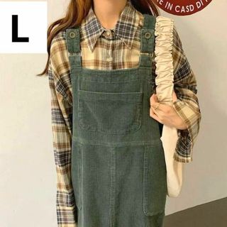 サロペット　カーキ　新品　L　緑　オーバーオール　グリーン　人気　韓国　春服　楽(サロペット/オーバーオール)