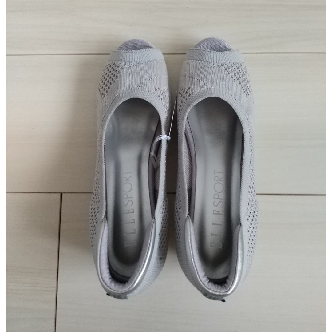 （292）ELLE SPORT グレー オープントゥー シューズ（23.0cm） レディースの靴/シューズ(その他)の商品写真