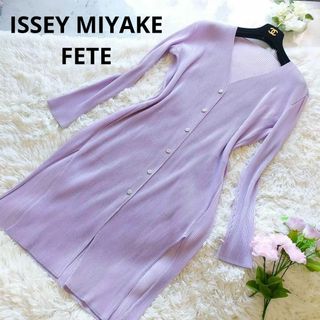 ISSEY MIYAKE - ISSEY MIYAKE　FETE　ロングカーディガン　ピンク　プリーツ　ポッケ