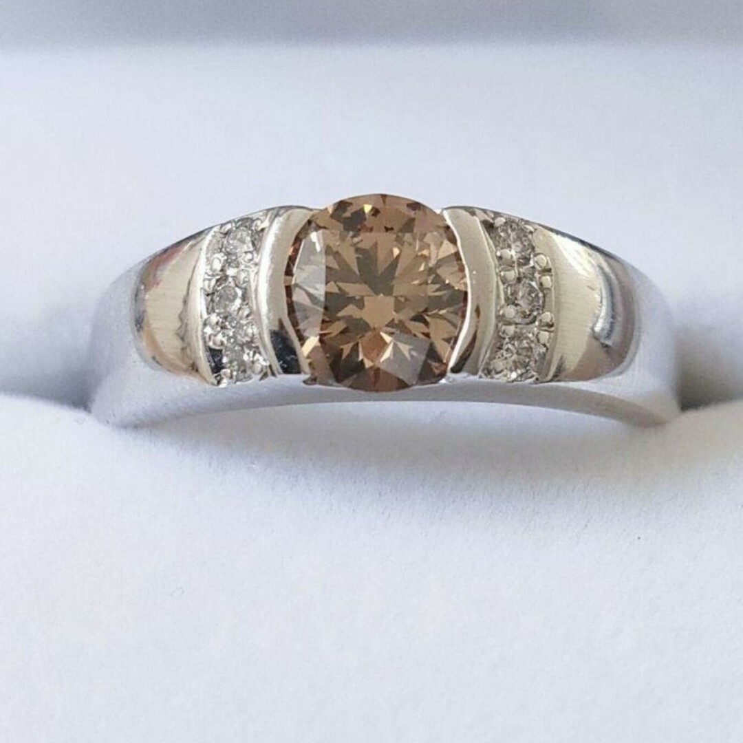 ブラウンダイヤモンド リング K18WG 0.758ct 0.08ct 6.6g レディースのアクセサリー(リング(指輪))の商品写真