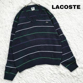 ラコステ(LACOSTE)のLACOSTE ニットセーター Vネック ロゴ刺繍 ボーダー 春秋 ae9①(ニット/セーター)