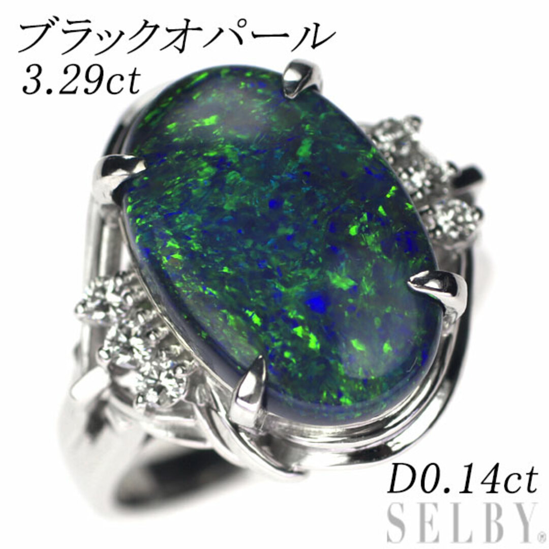 Pt900 ブラックオパール ダイヤモンド リング 3.29ct D0.14ct レディースのアクセサリー(リング(指輪))の商品写真