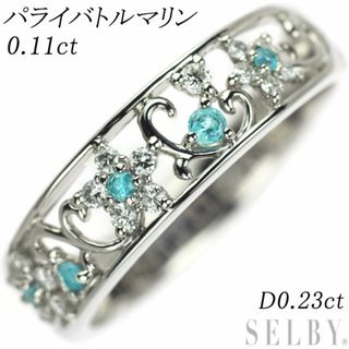 Pt900 パライバトルマリン ダイヤモンド リング 0.11ct D0.23ct フラワー(リング(指輪))