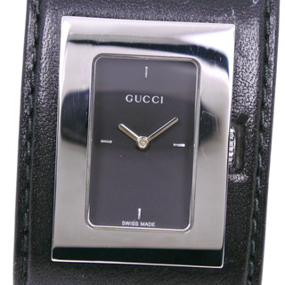 グッチ(Gucci)の【GUCCI】グッチ バングルウォッチ 7800L ステンレススチール×レザー 黒 クオーツ アナログ表示 レディース 黒文字盤 腕時計(腕時計)