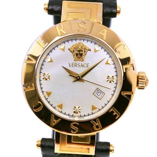 VERSACE - 【VERSACE】ヴェルサーチ メデューサ 3Pダイヤ XLQ90 ステンレススチール×シャーク ゴールド クオーツ アナログ表示 メンズ ホワイトシェル文字盤 腕時計