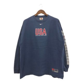 ナイキ(NIKE)の2000年代～ NIKE ナイキ USA サッカー センターロゴ 長袖Ｔシャツ スポーツ 袖プリント ネイビー (メンズ XL) 中古 古着 Q2167(Tシャツ/カットソー(七分/長袖))