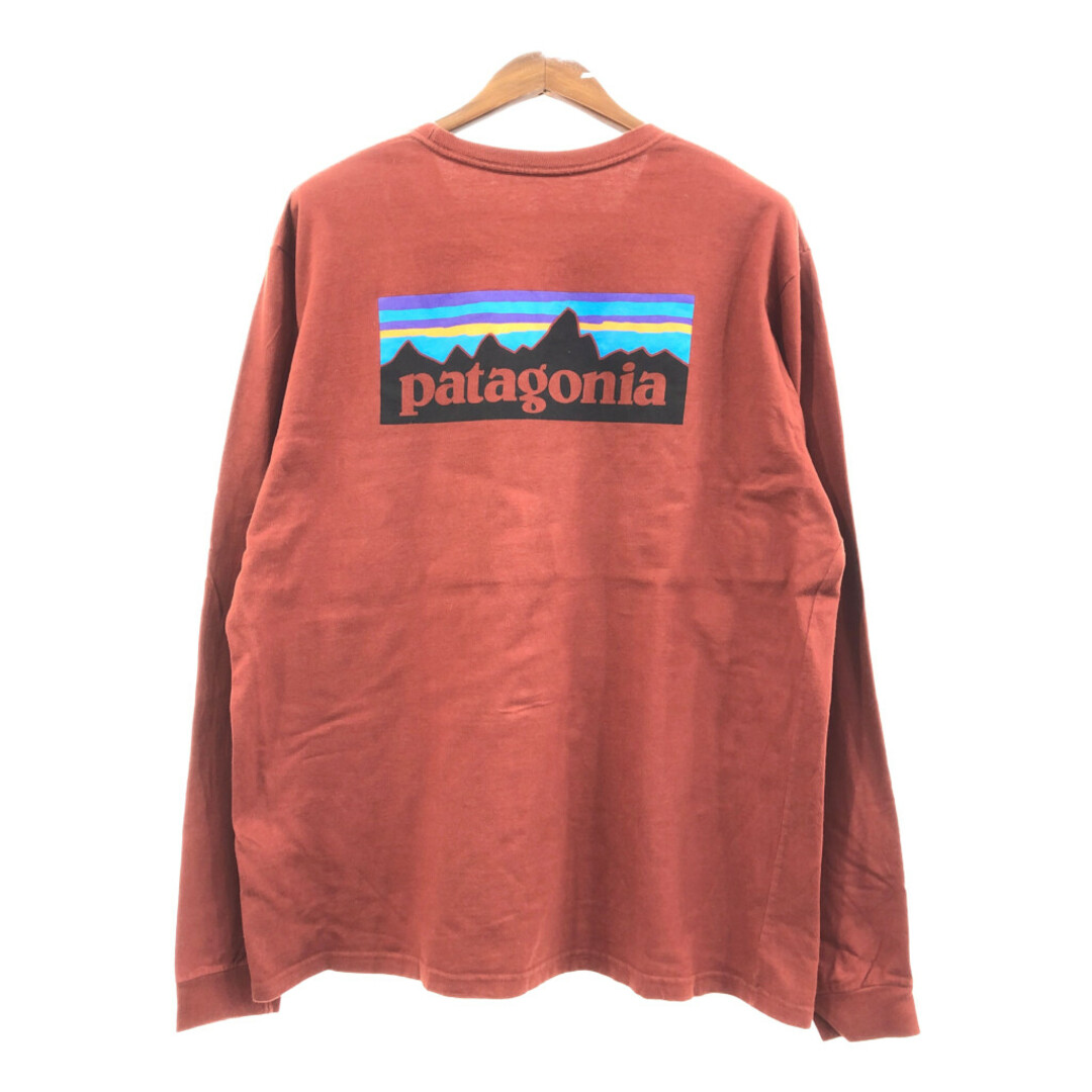 patagonia(パタゴニア)のpatagonia パタゴニア ロゴ 長袖Ｔシャツ アウトドア 両面プリント ブラウン (メンズ XL) 中古 古着 Q2169 メンズのトップス(Tシャツ/カットソー(七分/長袖))の商品写真