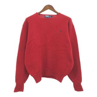 ポロラルフローレン(POLO RALPH LAUREN)の90年代 Polo by Ralph Lauren ポロ ラルフローレン コットン ニット セーター ワンポイントロゴ レッド (メンズ XL) 中古 古着 Q2172(ニット/セーター)