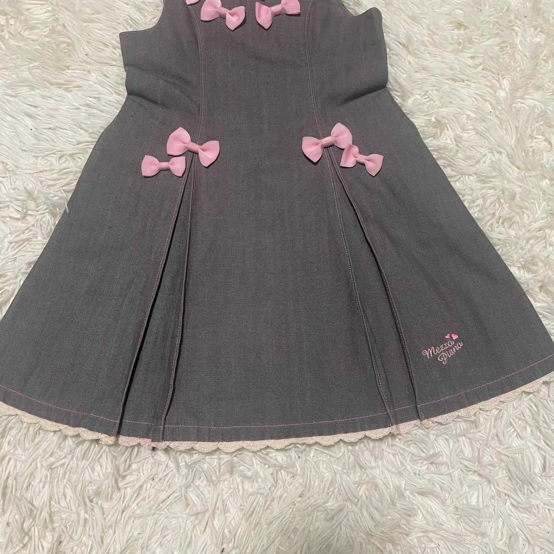 mezzo piano(メゾピアノ)の【Mezzo Piano】ワンピース グレー ピンク リボン 刺繍 120 キッズ/ベビー/マタニティのキッズ服女の子用(90cm~)(ワンピース)の商品写真