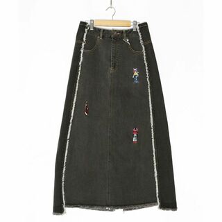 スカラー(ScoLar)のスカラー 141677 おしゃれネコ刺繍 ストレッチデニムスカート(ロングスカート)