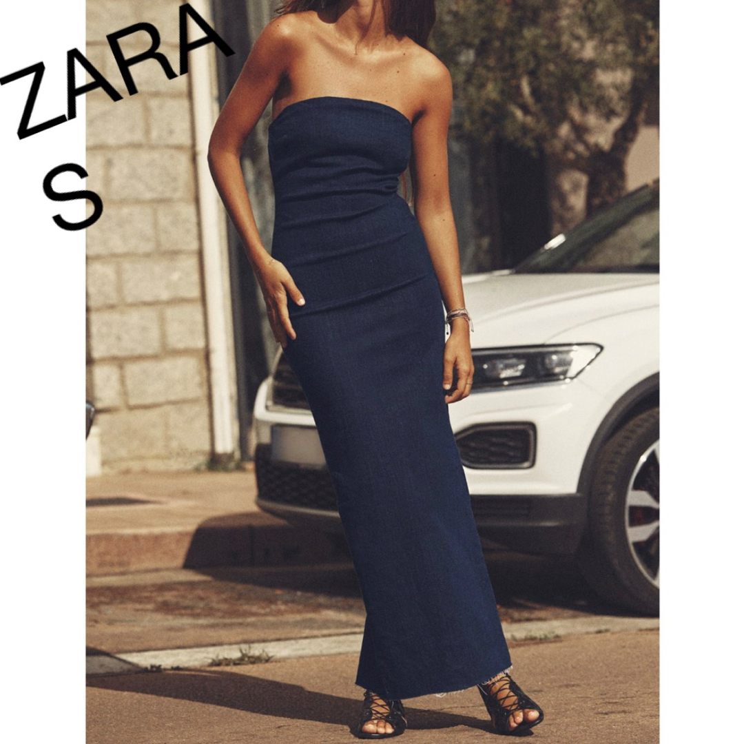 ZARA(ザラ)のZWストラップレスデニムワンピース レディースのワンピース(ロングワンピース/マキシワンピース)の商品写真