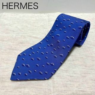 エルメス(Hermes)の【極美品】HERMES ネクタイ 雲 総柄 ネイビー シルク100％(ネクタイ)