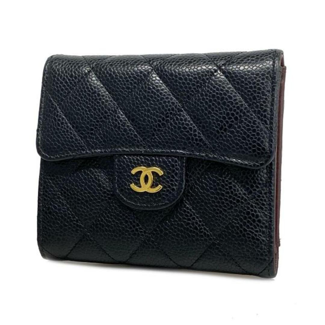 CHANEL(シャネル)の【4gd4154】シャネル 三つ折り財布/マトラッセ/キャビアスキン/ブラック/ゴールド金具 【中古】 レディース レディースのファッション小物(財布)の商品写真