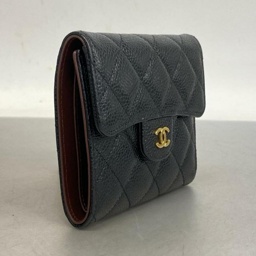 CHANEL(シャネル)の【4gd4154】シャネル 三つ折り財布/マトラッセ/キャビアスキン/ブラック/ゴールド金具 【中古】 レディース レディースのファッション小物(財布)の商品写真