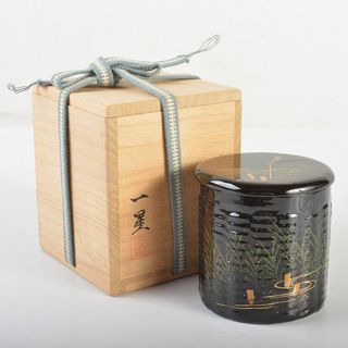 茶道具　蒔絵師　蓑輪一星作　蜻蛉蒔絵　螺鈿装飾　茶器　棗　共箱　V　R6912(漆芸)