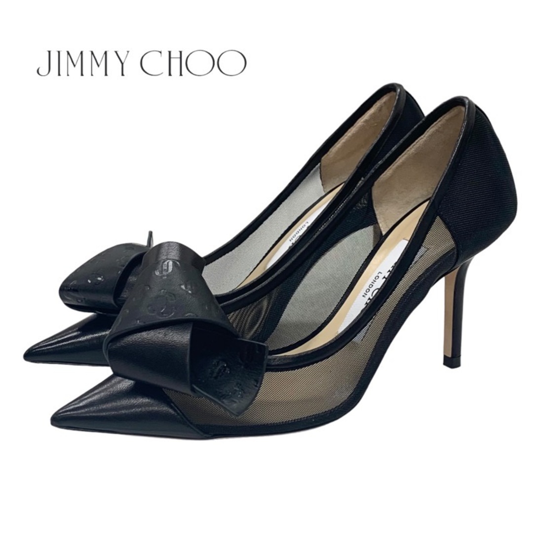 JIMMY CHOO(ジミーチュウ)のジミーチュウ JIMMY CHOO パンプス 靴 シューズ メッシュ レザー ブラック ロゴ リボン パーティーシューズ フォーマルシューズ レディースの靴/シューズ(ハイヒール/パンプス)の商品写真