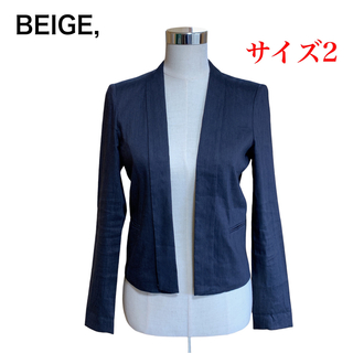 BEIGE, - BEIGE, ベイジ ジャケット リネン 麻 ボタンレス ネイビー系 サイズ2