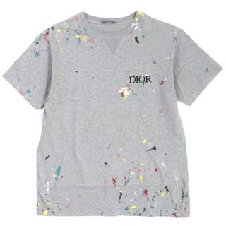 ディオールオム(DIOR HOMME)の美品▼DIOR ディオール オム 21SS 183J686A0554 ペイント加工 ロゴ刺繍 半袖Ｔシャツ グレー S イタリア製 正規品 メンズ(Tシャツ/カットソー(半袖/袖なし))