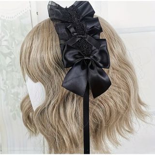 ヘッドドレス ヘアアクセサリー リボン レース ブラック ヘッドバンド(ヘッドドレス/ドレス)