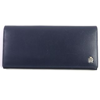 Dunhill - 美品▼Dunhill ダンヒル BELGRAVE ベルグレイヴ レザー ロゴ金具 2つ折り ロングウォレット 長財布 ネイビー ゴールド金具 メンズ