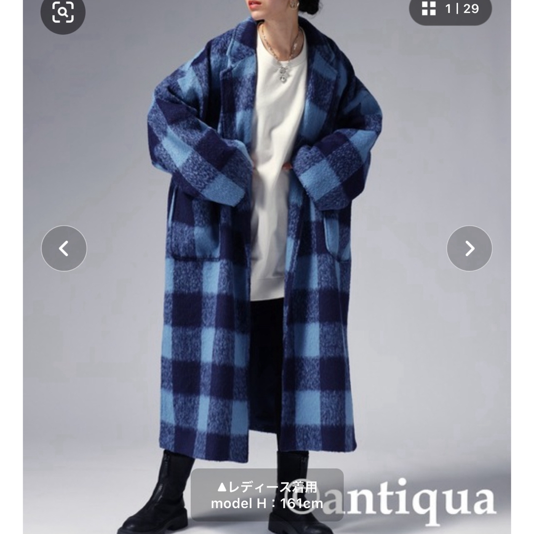 antiqua(アンティカ)のantiqua チェック柄チェスターコート レディースのジャケット/アウター(ロングコート)の商品写真