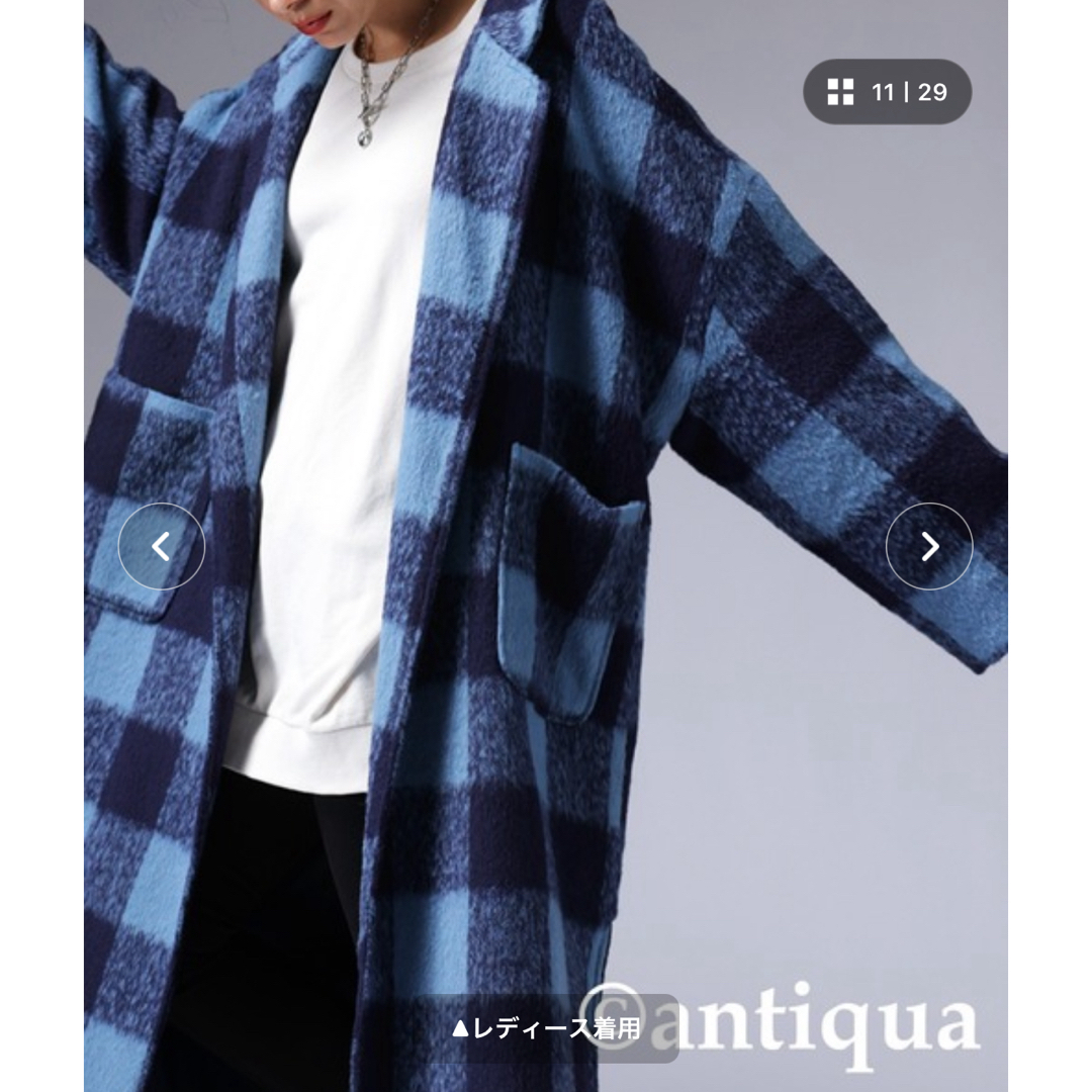 antiqua(アンティカ)のantiqua チェック柄チェスターコート レディースのジャケット/アウター(ロングコート)の商品写真