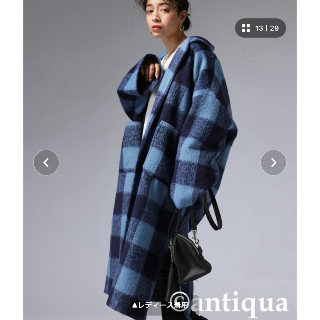 antiqua(アンティカ)のantiqua チェック柄チェスターコート レディースのジャケット/アウター(ロングコート)の商品写真