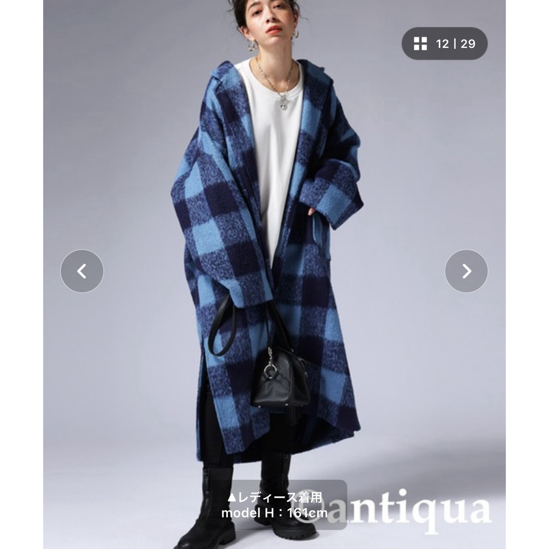 antiqua(アンティカ)のantiqua チェック柄チェスターコート レディースのジャケット/アウター(ロングコート)の商品写真