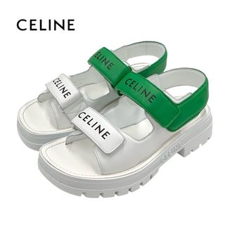 セリーヌ(celine)のセリーヌ CELINE レオ サンダル 靴 シューズ レザー ホワイト グリーン スポーツサンダル ロゴ ベルクロストラップ バイカラー(サンダル)