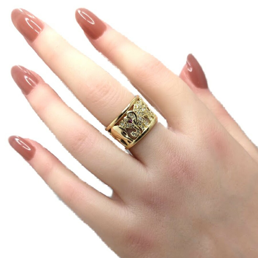 K18　ダイヤモンド×ルビー エレファントリング レディースのアクセサリー(リング(指輪))の商品写真