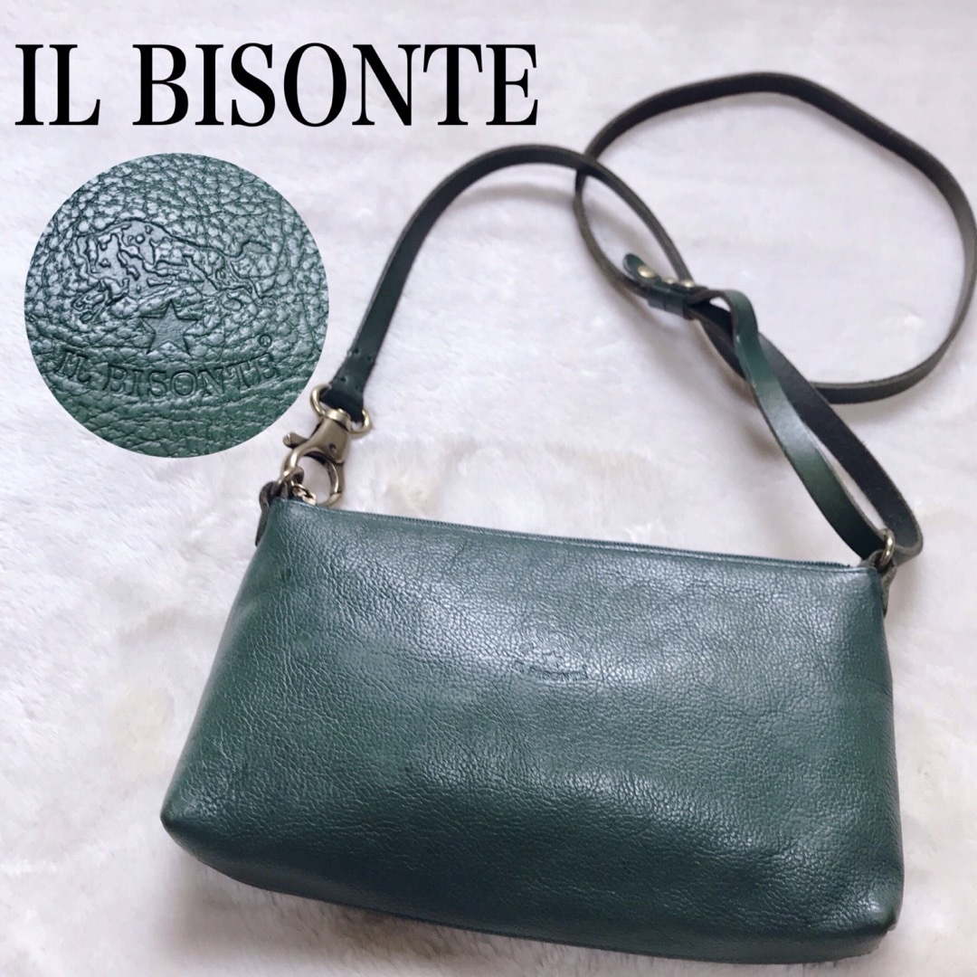 IL BISONTE(イルビゾンテ)のIL BISONTE オールレザー ロゴ ポシェット ショルダーバッグ グリーン レディースのバッグ(ショルダーバッグ)の商品写真