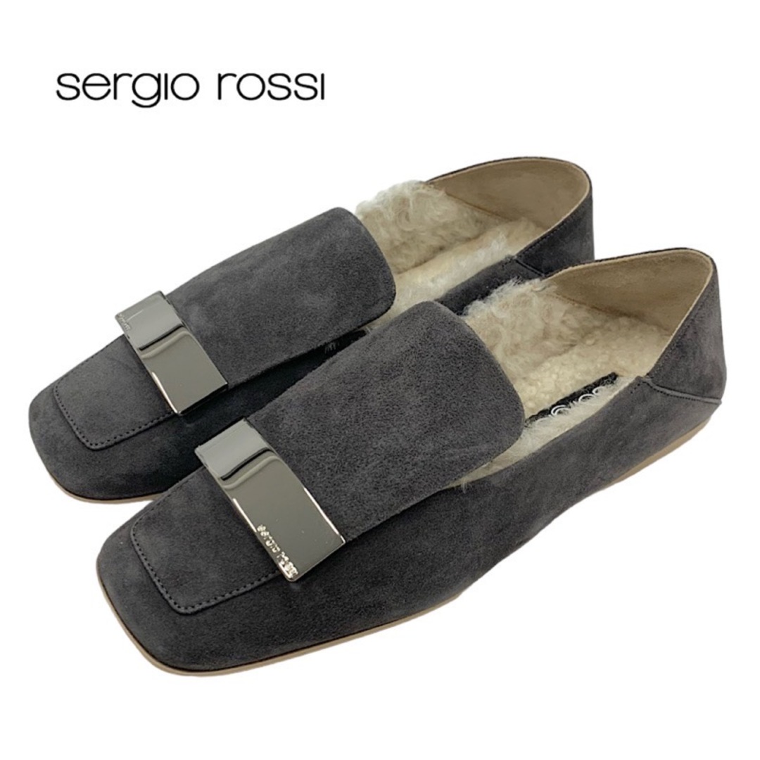 Sergio Rossi(セルジオロッシ)のセルジオロッシ sergio rossi フラットシューズ 靴 シューズ ロゴプレート sr1 スエード ムートン グレー レディースの靴/シューズ(スリッポン/モカシン)の商品写真