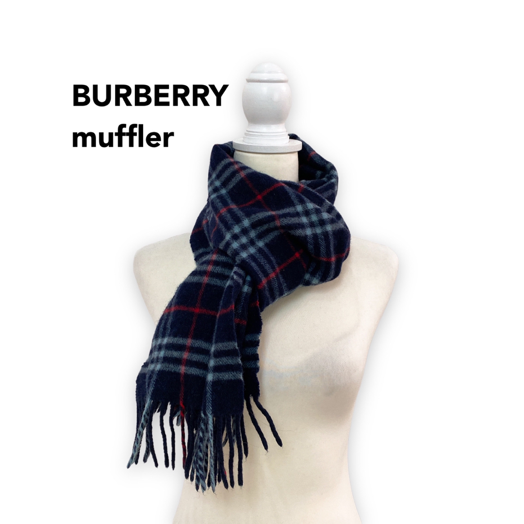 BURBERRY(バーバリー)のBurberry バーバリー　マフラー　ストール　ノバチェック　ウール　ネイビー レディースのファッション小物(マフラー/ショール)の商品写真