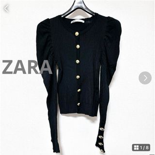 ザラ(ZARA)の★美品★ZARA カーディガン カットソー ゴールドボタン ブラック(カーディガン)