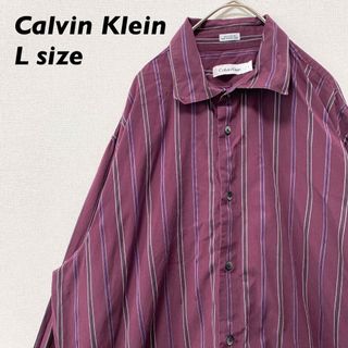 カルバンクライン(Calvin Klein)のカルバンクライン　長袖シャツ　ドレスシャツ　ストライプ　総柄　男女兼用　Lサイズ(シャツ)