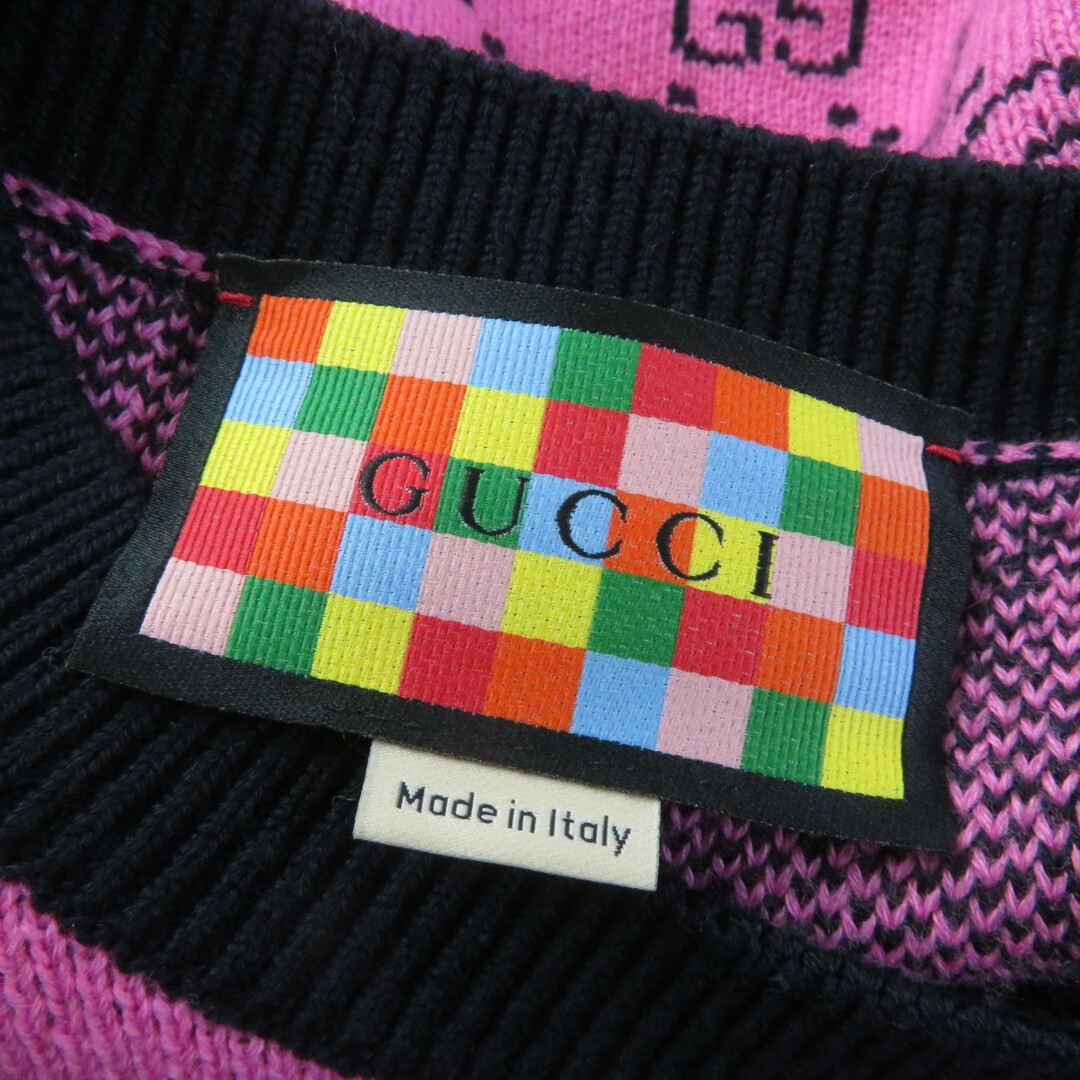Gucci(グッチ)の未使用品★GUCCI グッチ 2021年製 662038 GG柄 クルーネック 半袖 オーバーサイズ ニット/セーター ピンク ネイビー XS イタリア製 正規品 レディース レディースのトップス(ニット/セーター)の商品写真