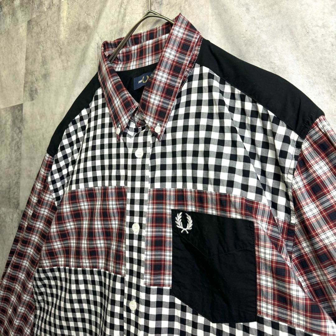 FRED PERRY(フレッドペリー)の希少 極美品 フレッドペリー BDシャツ コンビネーションチェック 黒白赤 L メンズのトップス(シャツ)の商品写真